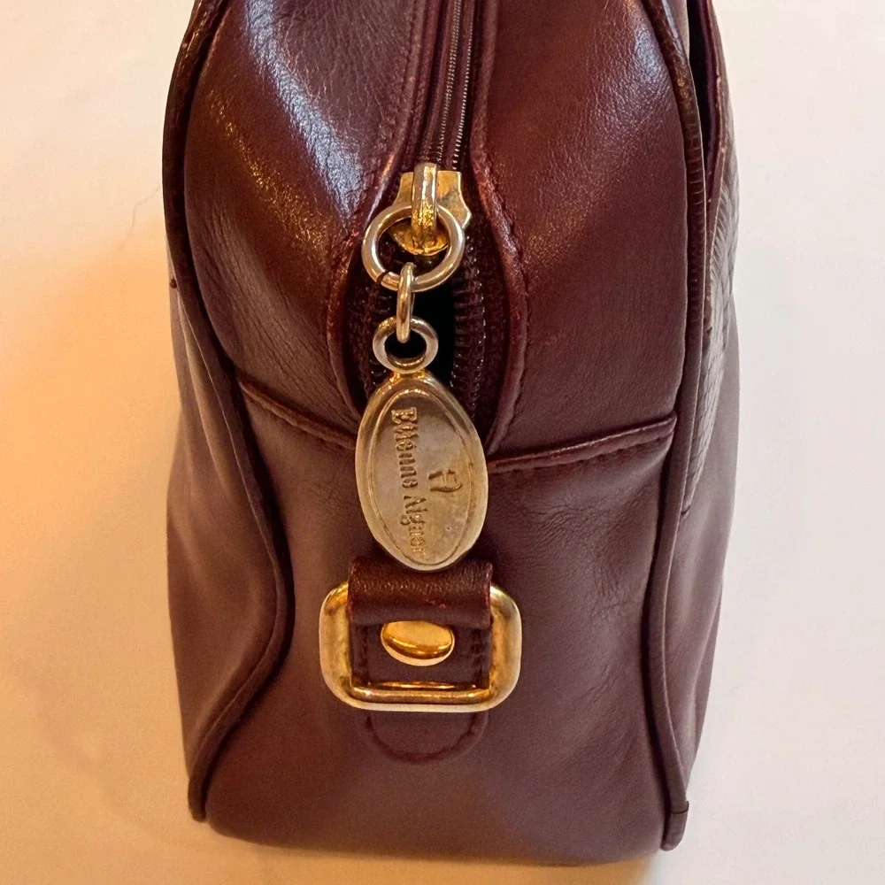 Etienne Aigner Vintage Burgundy Leather Clutch Cosmetic Bag Oxblood Horseshoe